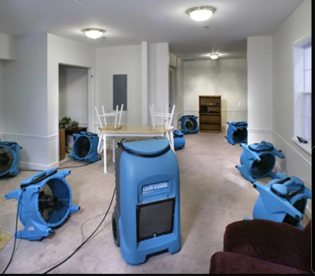 Air movers and dehumidifier setup for Water Damage Restoration in Pottstown